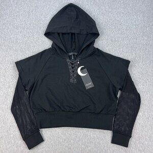 Killstar Smoldris Hoodie Womens XL Black Laced Mesh Sleeves Cyber Goth Witch NEW